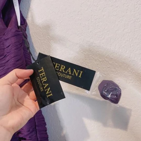 NWT Terani Couture Beaded One Shoulder Bodycon Plum Mini Dress Party Size 8 - Picture 5 of 9